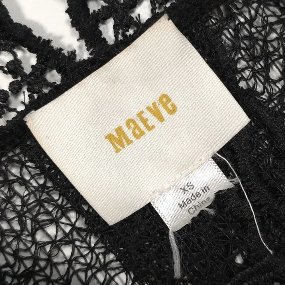 Anthropologie Maeve Top Size XS Auralis‎ Black Lace Eyelet Studded Beaded Sheer